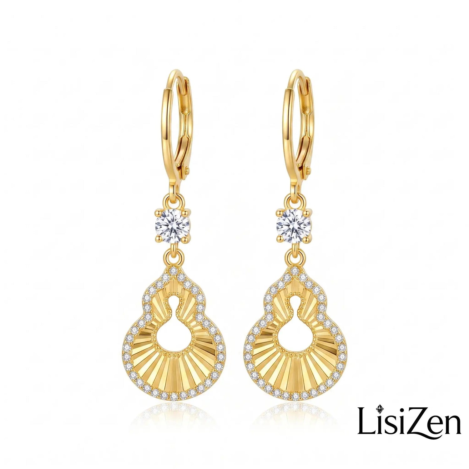 Chinese Retro Crystal Hollowed-Out Gourd Ear Cuffs