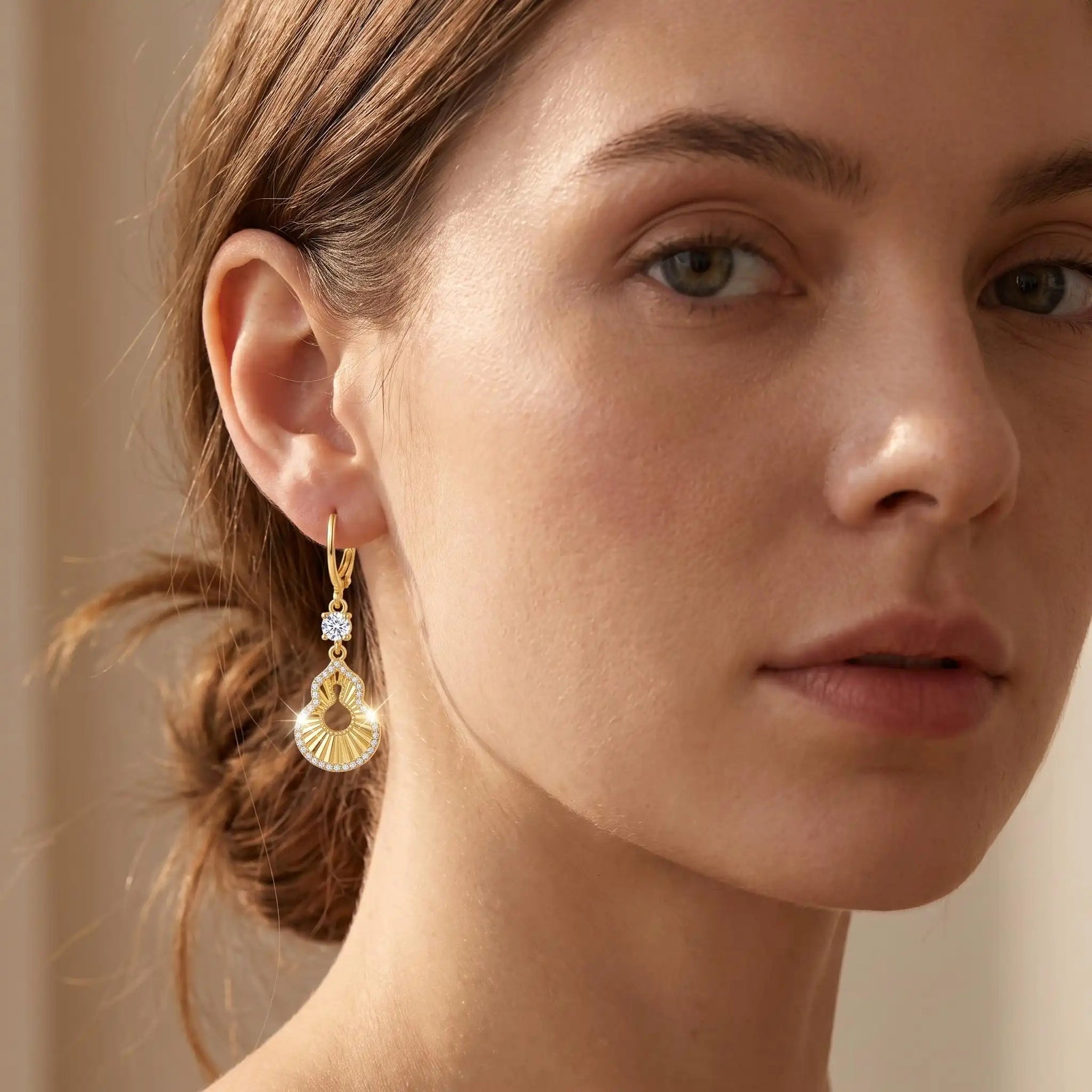 Chinese Retro Crystal Hollowed-Out Gourd Ear Cuffs