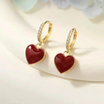 Cinnabar Red Enamel Oil Heart Drop Earrings