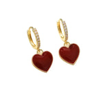 Cinnabar Red Enamel Oil Heart Drop Earrings