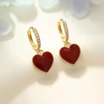 Cinnabar Red Enamel Oil Heart Drop Earrings