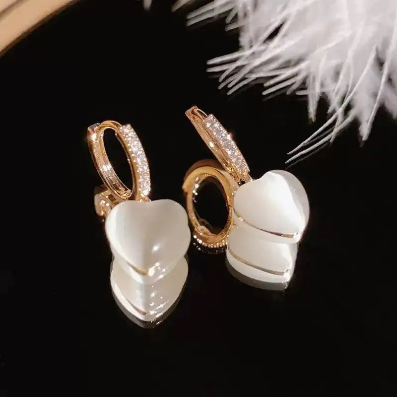 Clear Cat-Eye Heart Hoop Earrings