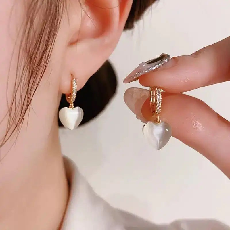 Clear Cat-Eye Heart Hoop Earrings