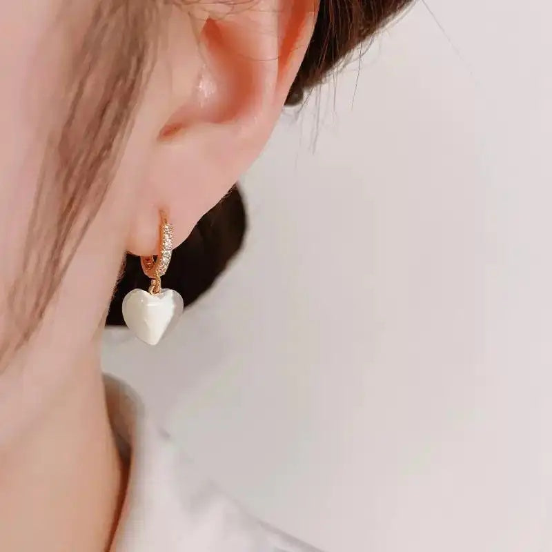Clear Cat-Eye Heart Hoop Earrings
