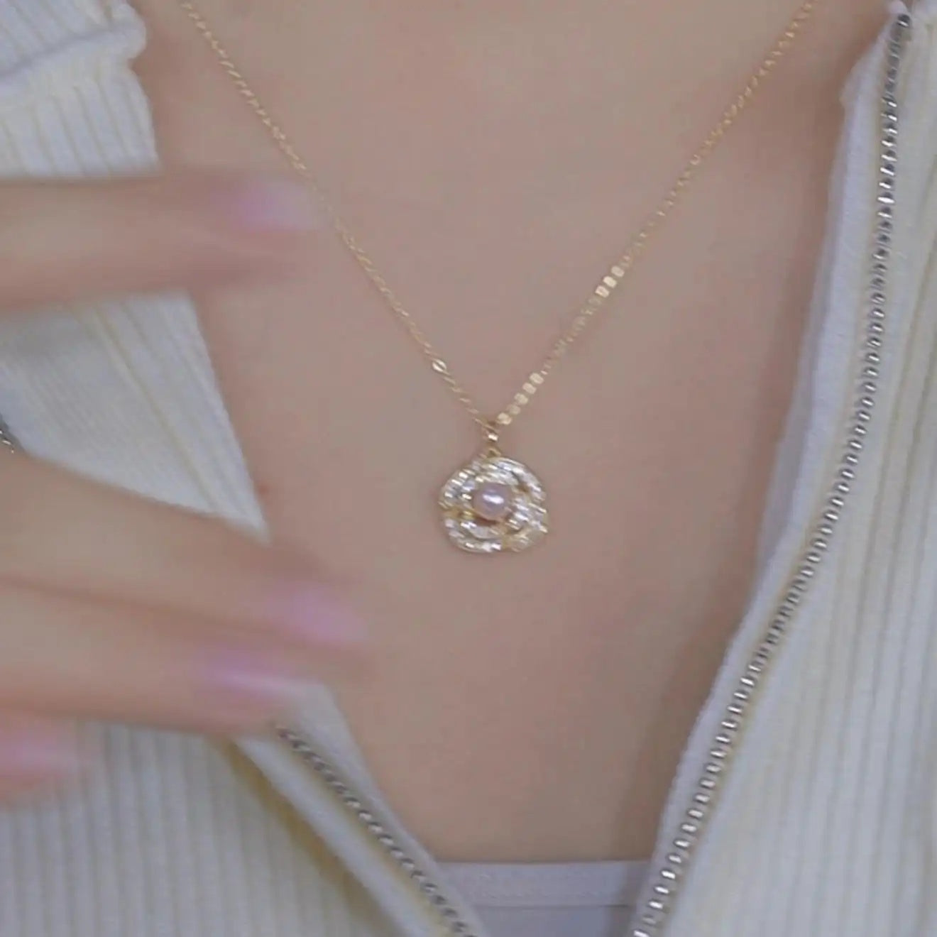 Clear Crystal Rose Pendant Necklace