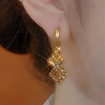 Coffee Brown Double-Layer Geometric Clip-On Earrings