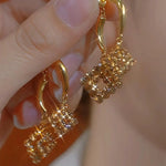 Coffee Brown Double-Layer Geometric Clip-On Earrings