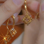 Coffee Brown Double-Layer Geometric Clip-On Earrings