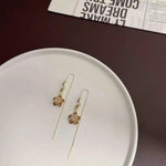 Coffee Brown Floral Crystal Tassel Drop Earrings