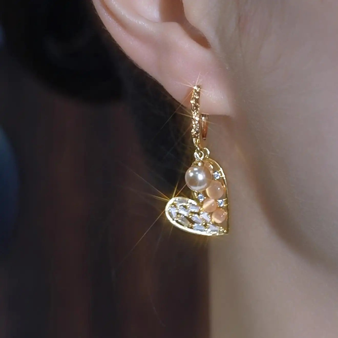 Coffee Cat Eye Heart Clip-On Earrings