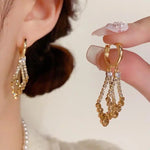 Coffee Color Crystal Double Layer Ear Cuffs
