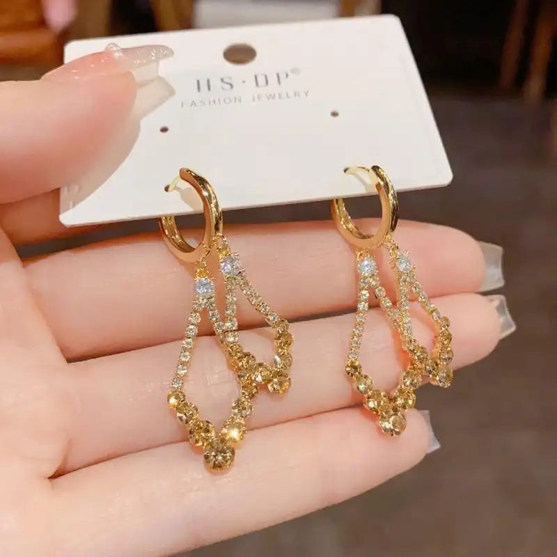 Coffee Color Crystal Double Layer Ear Cuffs