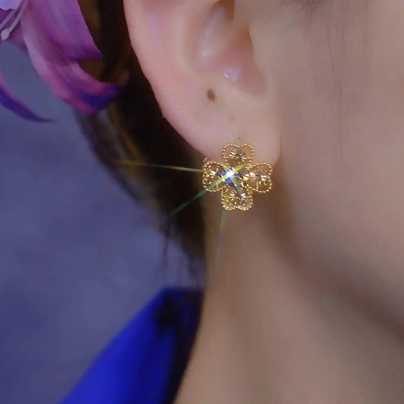 Coffee Color Crystal Heart Flower Earrings
