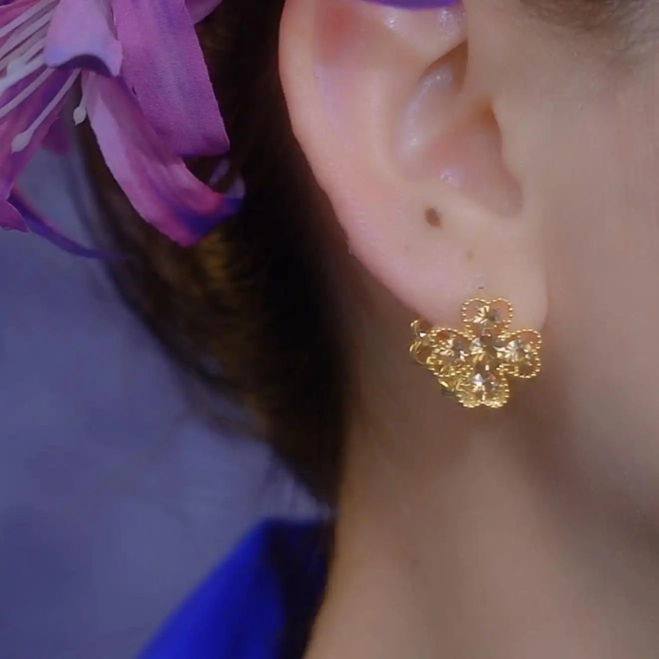 Coffee Color Crystal Heart Flower Earrings