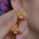 Coffee Color Crystal Heart Flower Earrings