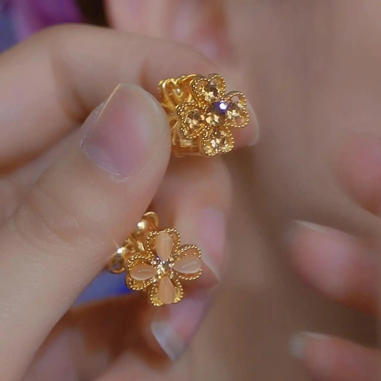Coffee Color Crystal Heart Flower Earrings