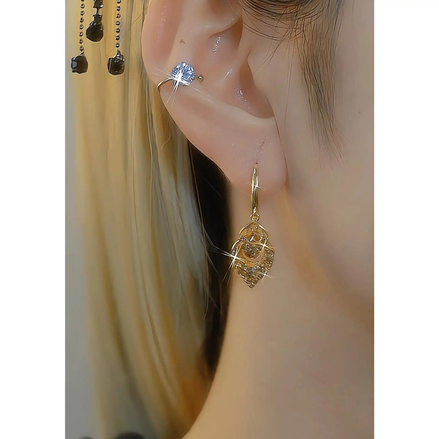 Coffee Color Crystal Rhombus Accessory Earrings