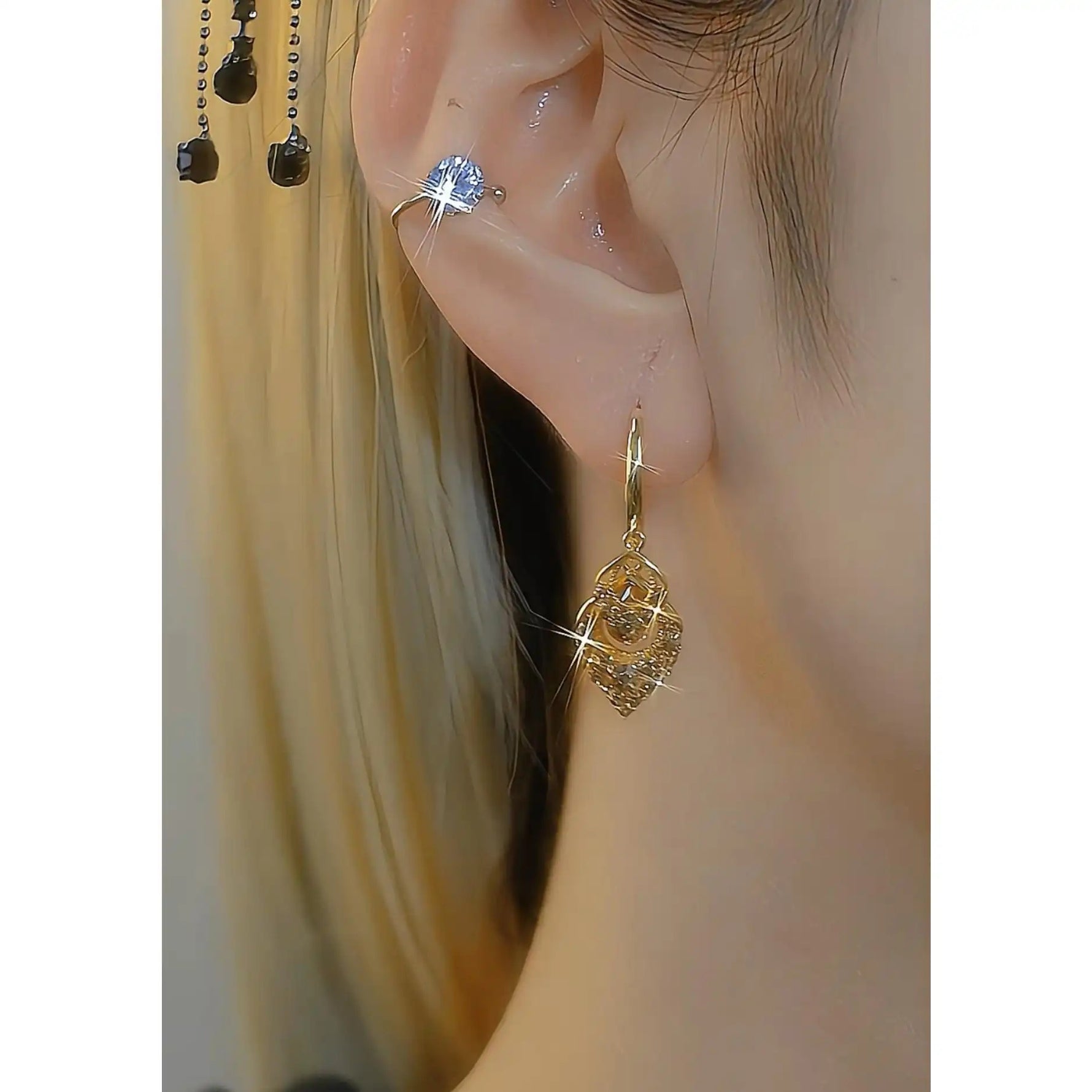 Coffee Color Crystal Rhombus Accessory Earrings