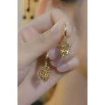 Coffee Color Crystal Rhombus Accessory Earrings