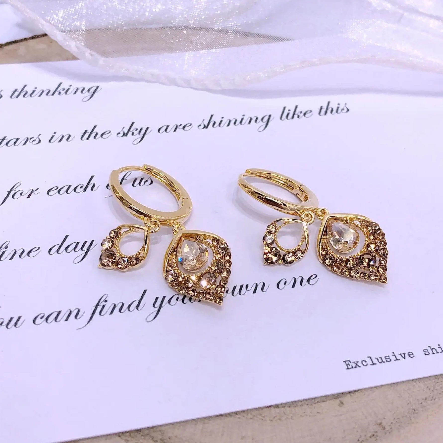 Coffee Color Crystal Rhombus Accessory Earrings