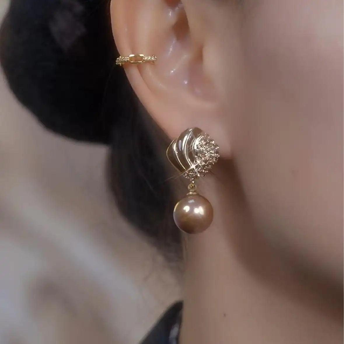 Coffee Color Oil Crystal Drop Earrings