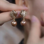 Coffee Color Oil Crystal Drop Earrings