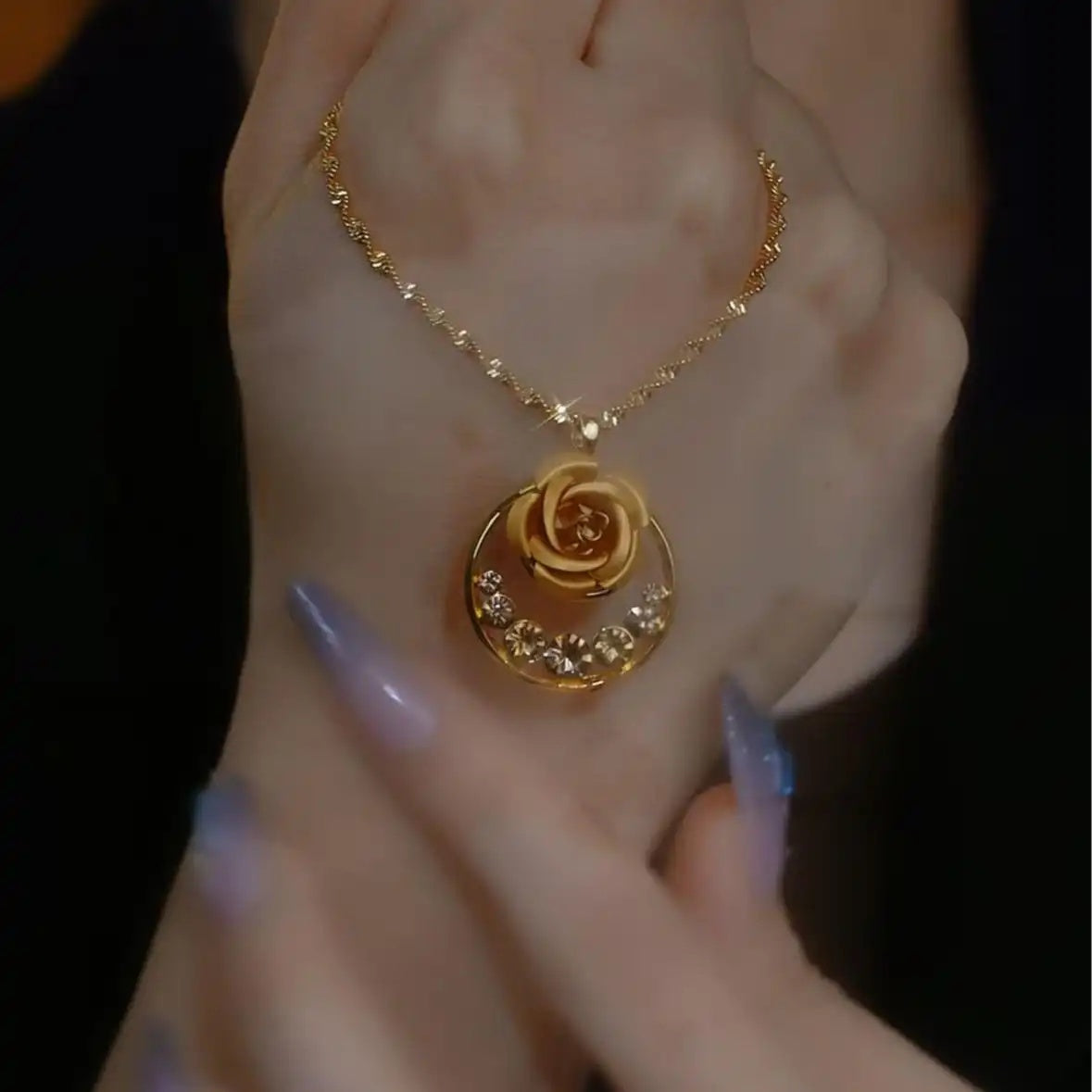 Coffee Color Rose Pendant Necklace