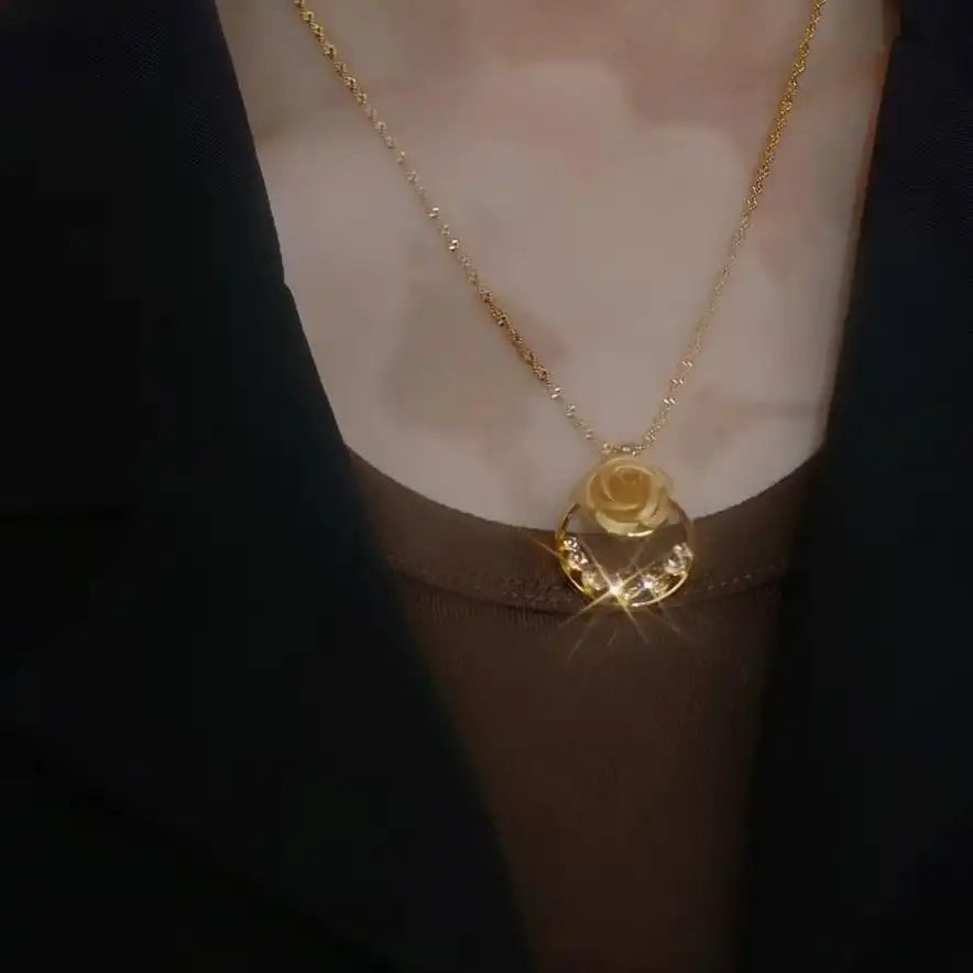 Coffee Color Rose Pendant Necklace