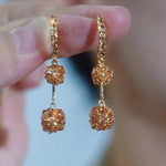 Coffee Color Tassel Ball Drop Earrings