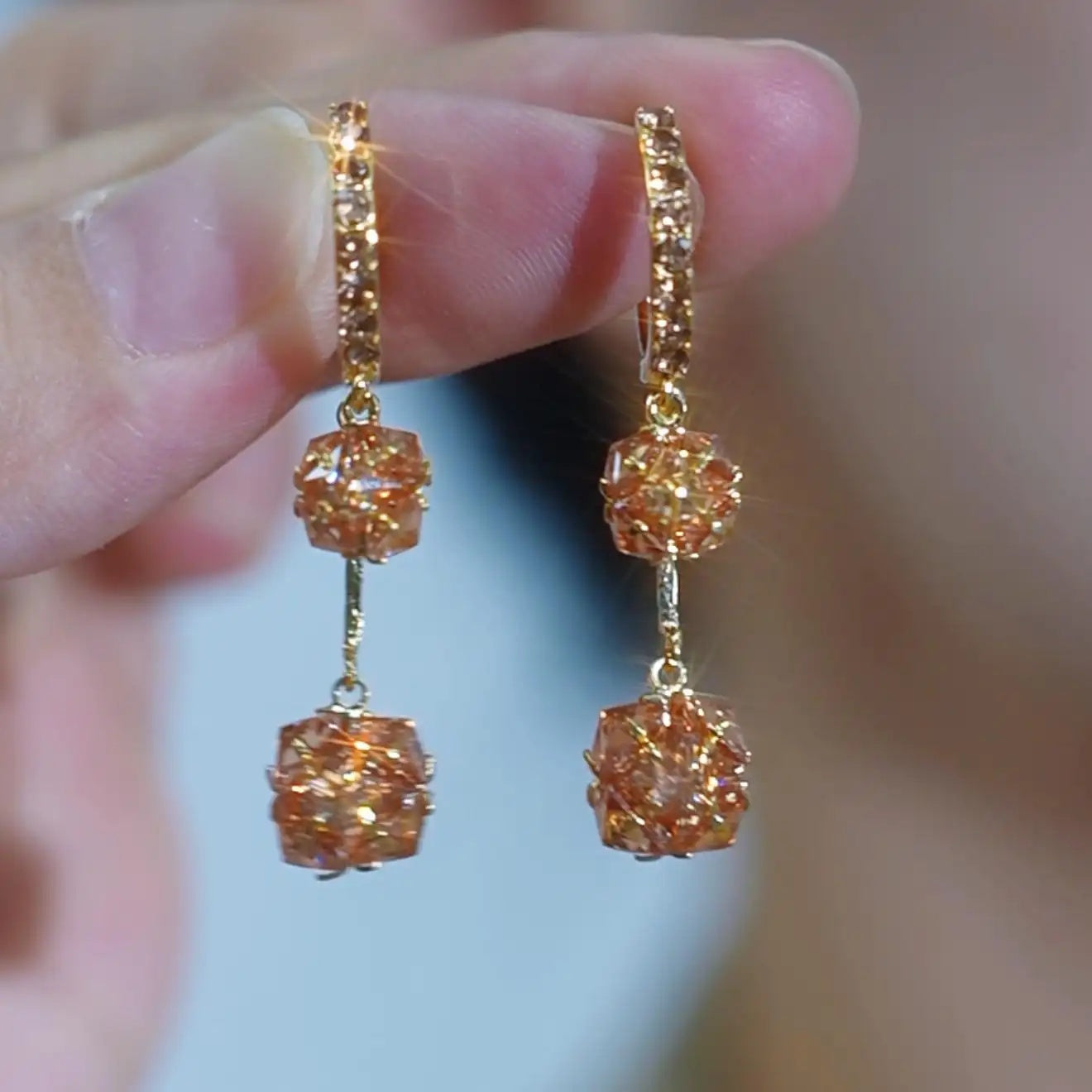 Coffee Color Tassel Ball Drop Earrings