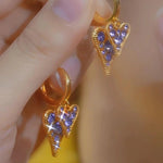 Coffee Crystal Double-Layer Hollow Heart Earrings