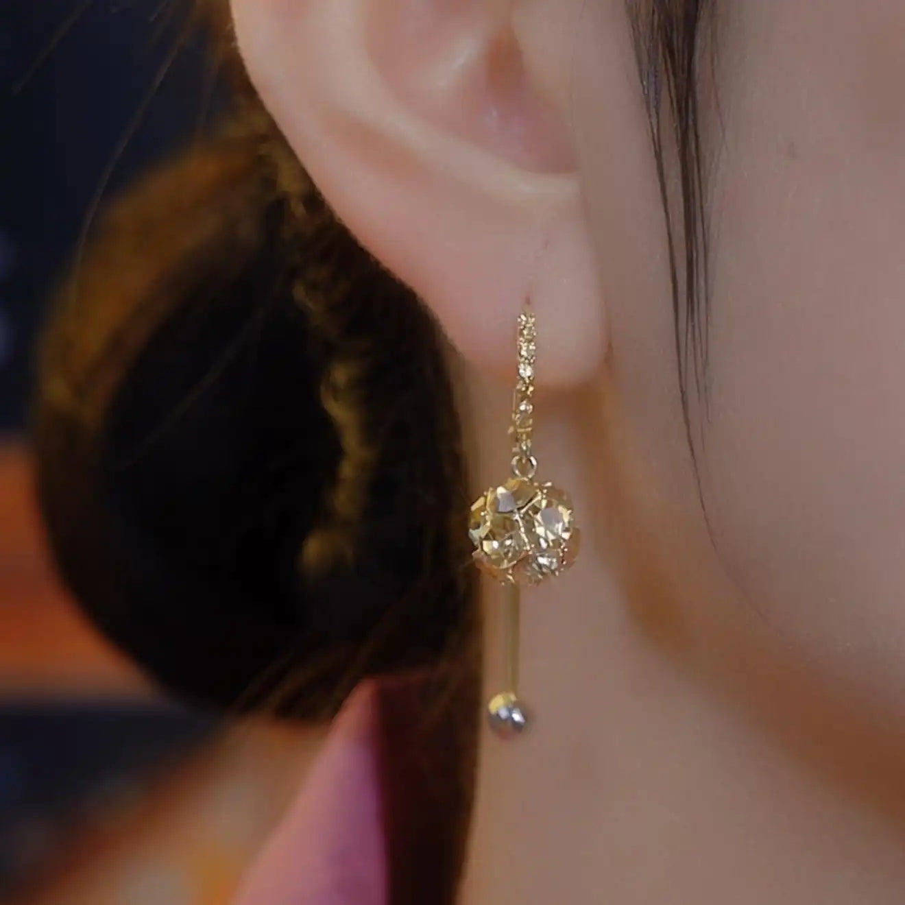 Coffee Diamond Ball Tassel Crystal Drop Earrings