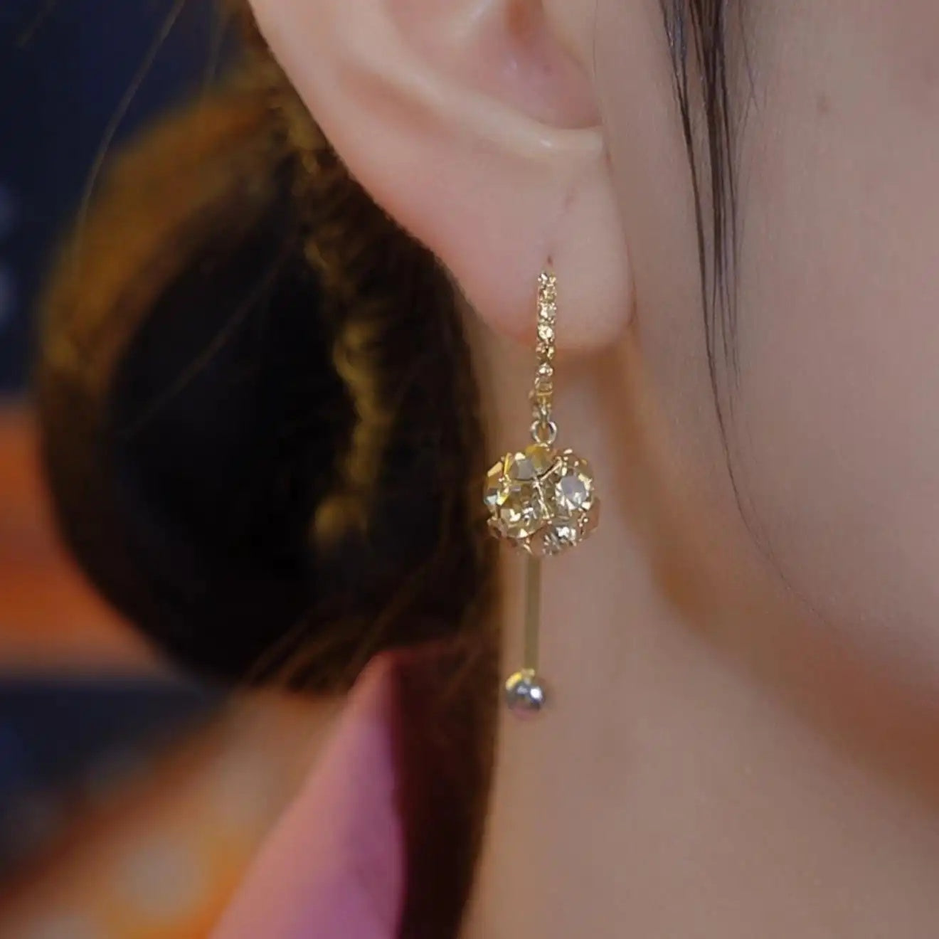 Coffee Diamond Ball Tassel Crystal Drop Earrings