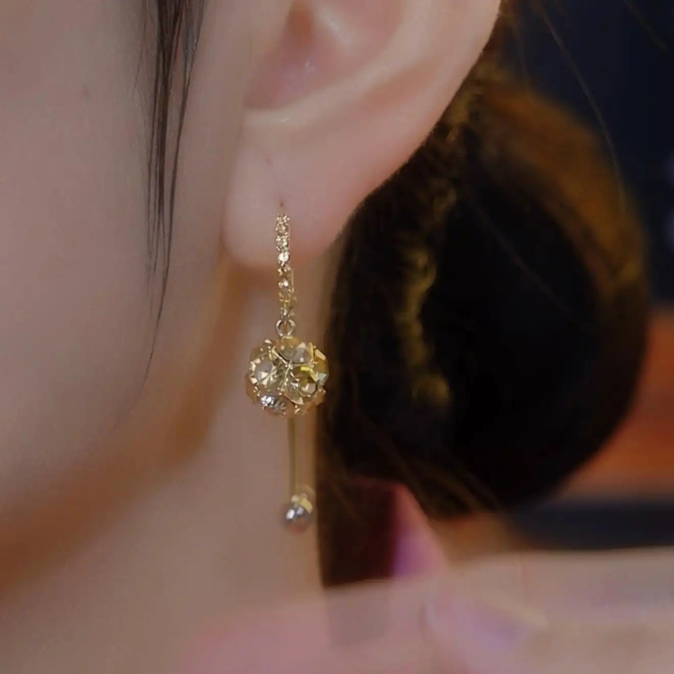 Coffee Diamond Ball Tassel Crystal Drop Earrings