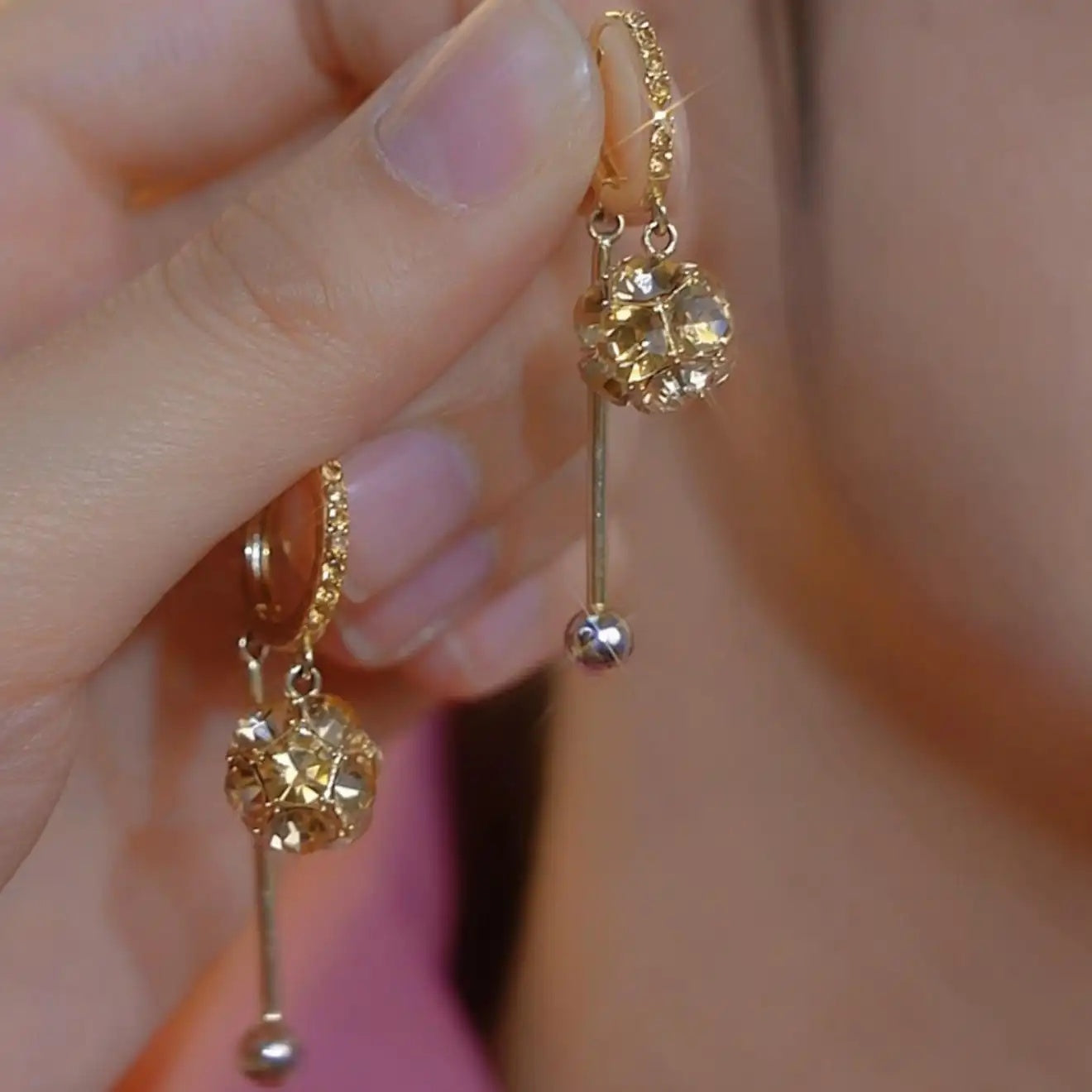 Coffee Diamond Ball Tassel Crystal Drop Earrings