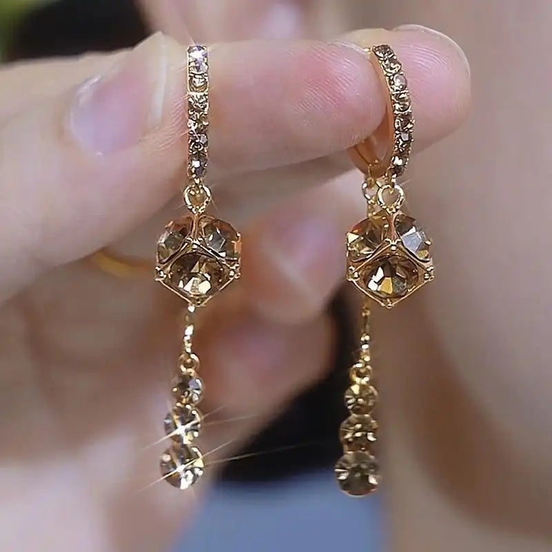 Coffee Diamond Ball Tassel Drop Earrings