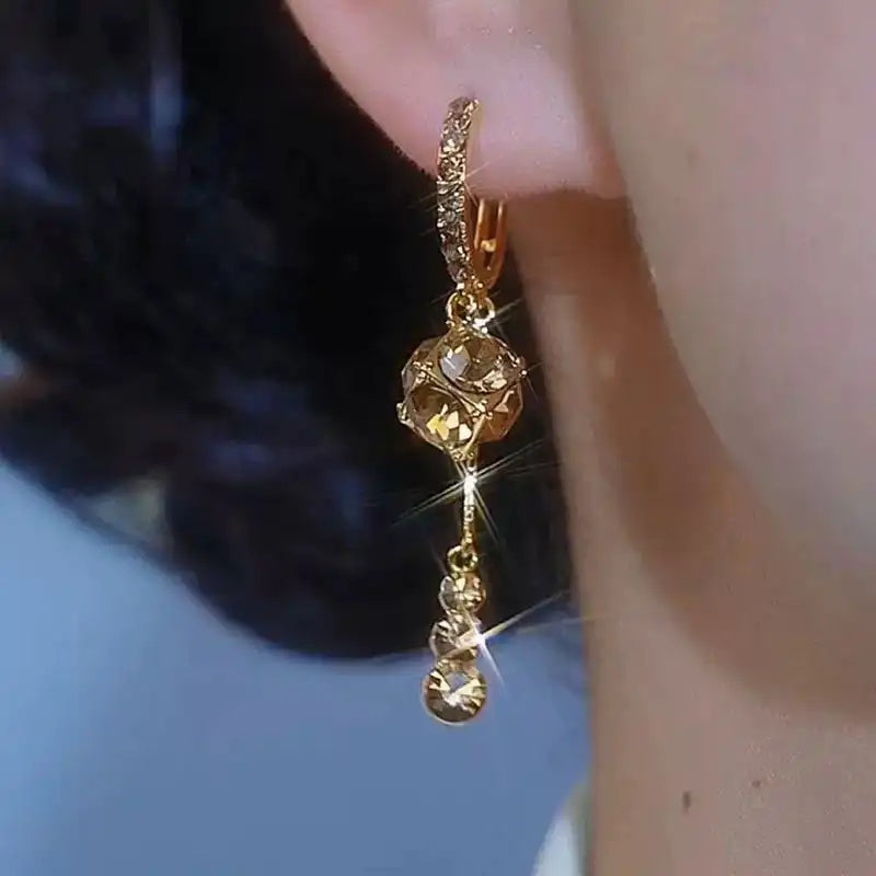 Coffee Diamond Ball Tassel Drop Earrings
