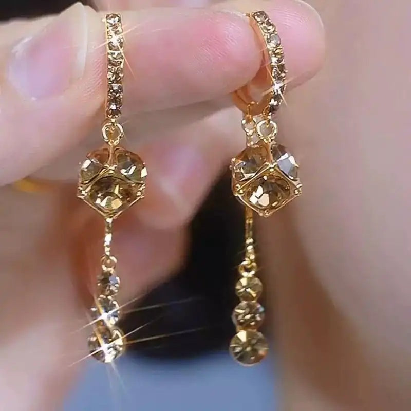 Coffee Diamond Ball Tassel Drop Earrings