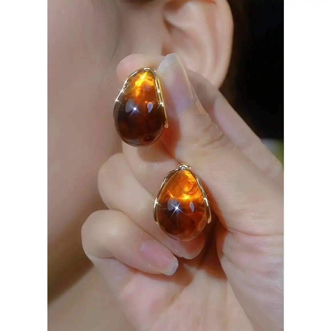 Coffee Retro Teardrop Maillard Amber Drop Earrings