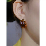 Coffee Retro Teardrop Maillard Amber Drop Earrings