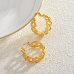 Cold Gold Brushed Chain Hoop Earrings