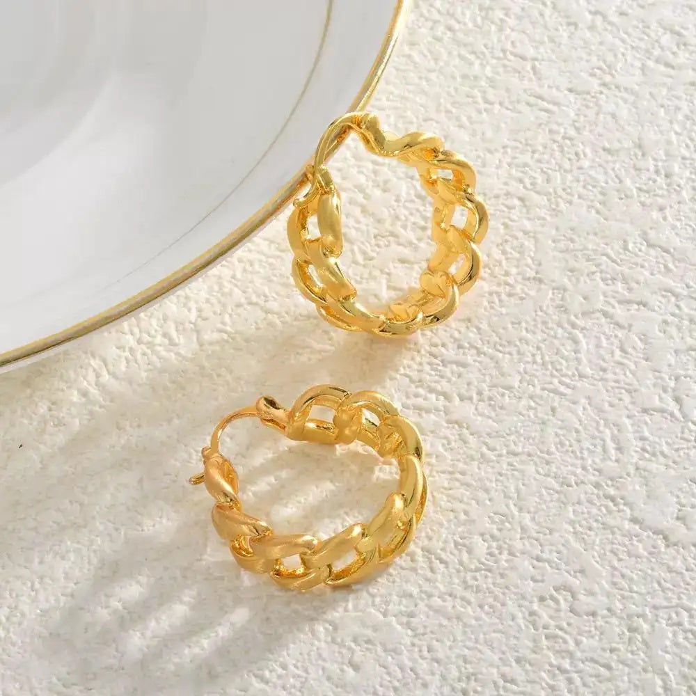 Cold Gold Brushed Chain Hoop Earrings