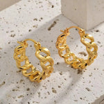 Cold Gold Brushed Chain Hoop Earrings
