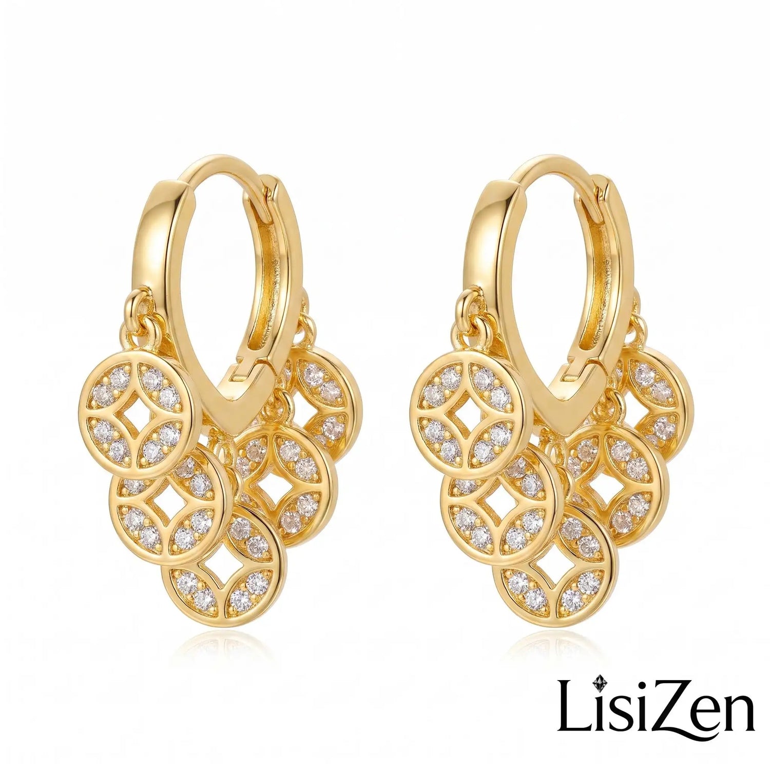 Cold Hollow Geometric Coin Tassel Drop Earrings