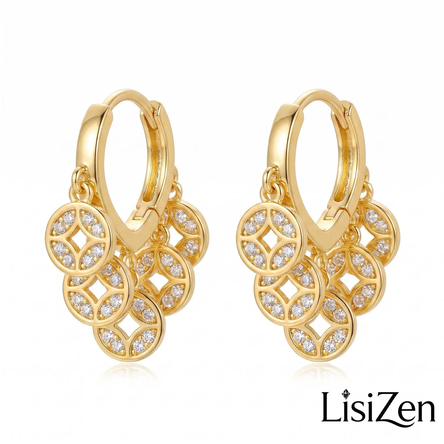 Cold Hollow Geometric Coin Tassel Drop Earrings