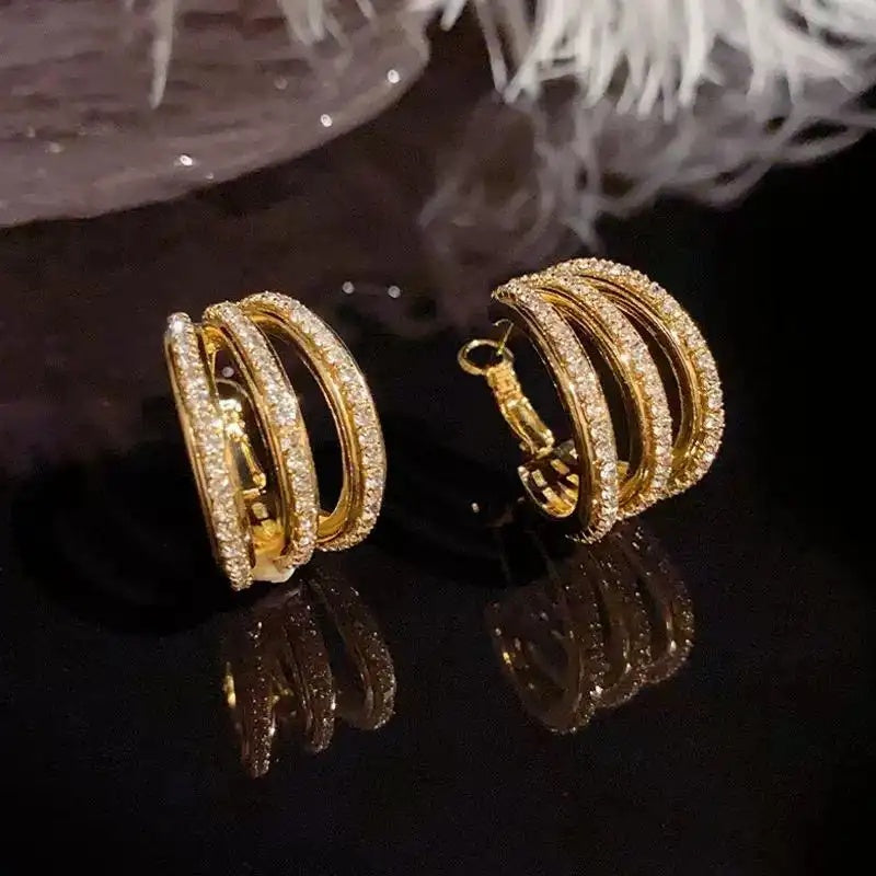 Cold Multi-Layer Crystal Hoop Earrings
