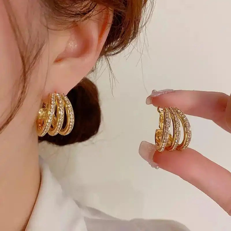 Cold Multi-Layer Crystal Hoop Earrings