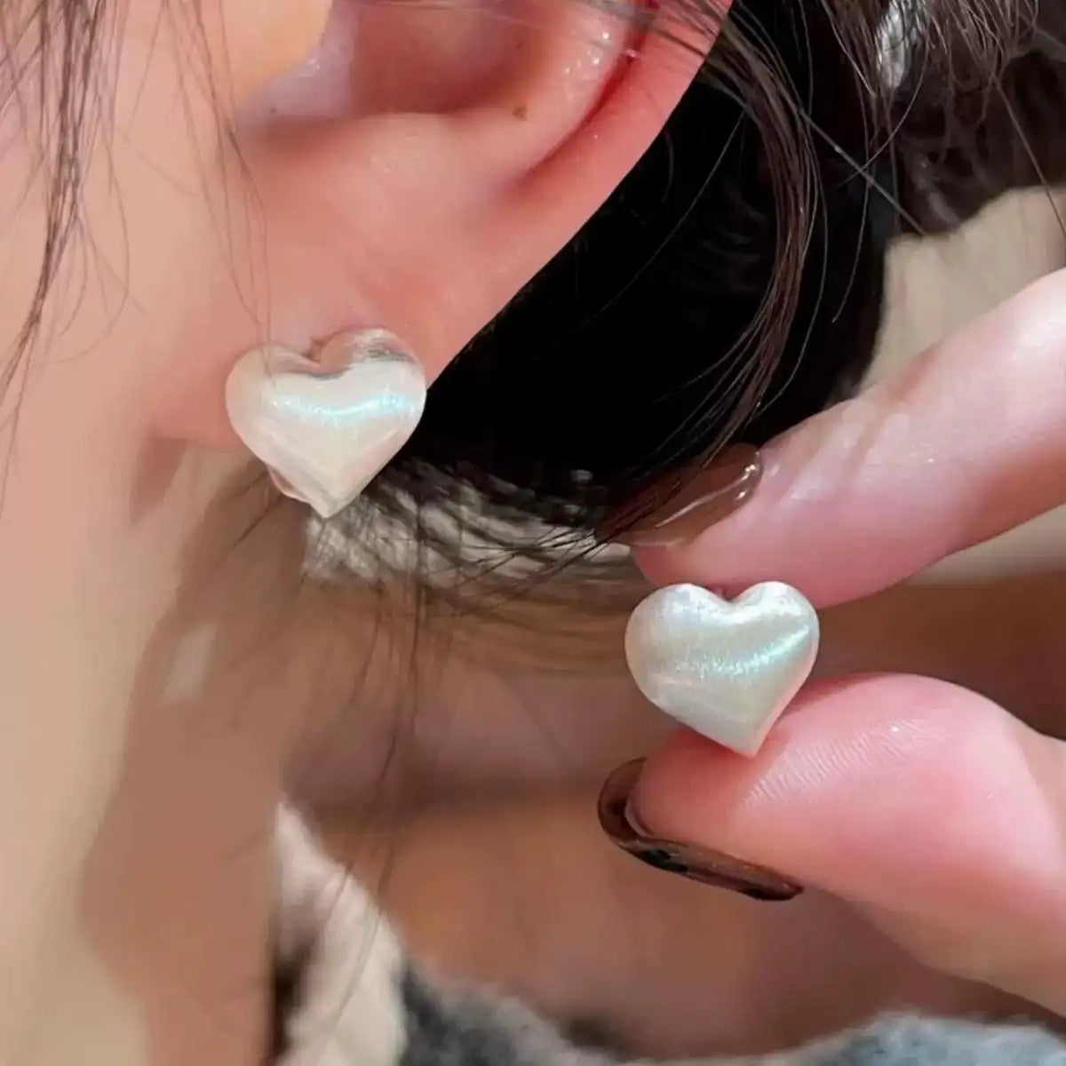 Cold Silver Brushed Heart Hoop Earrings