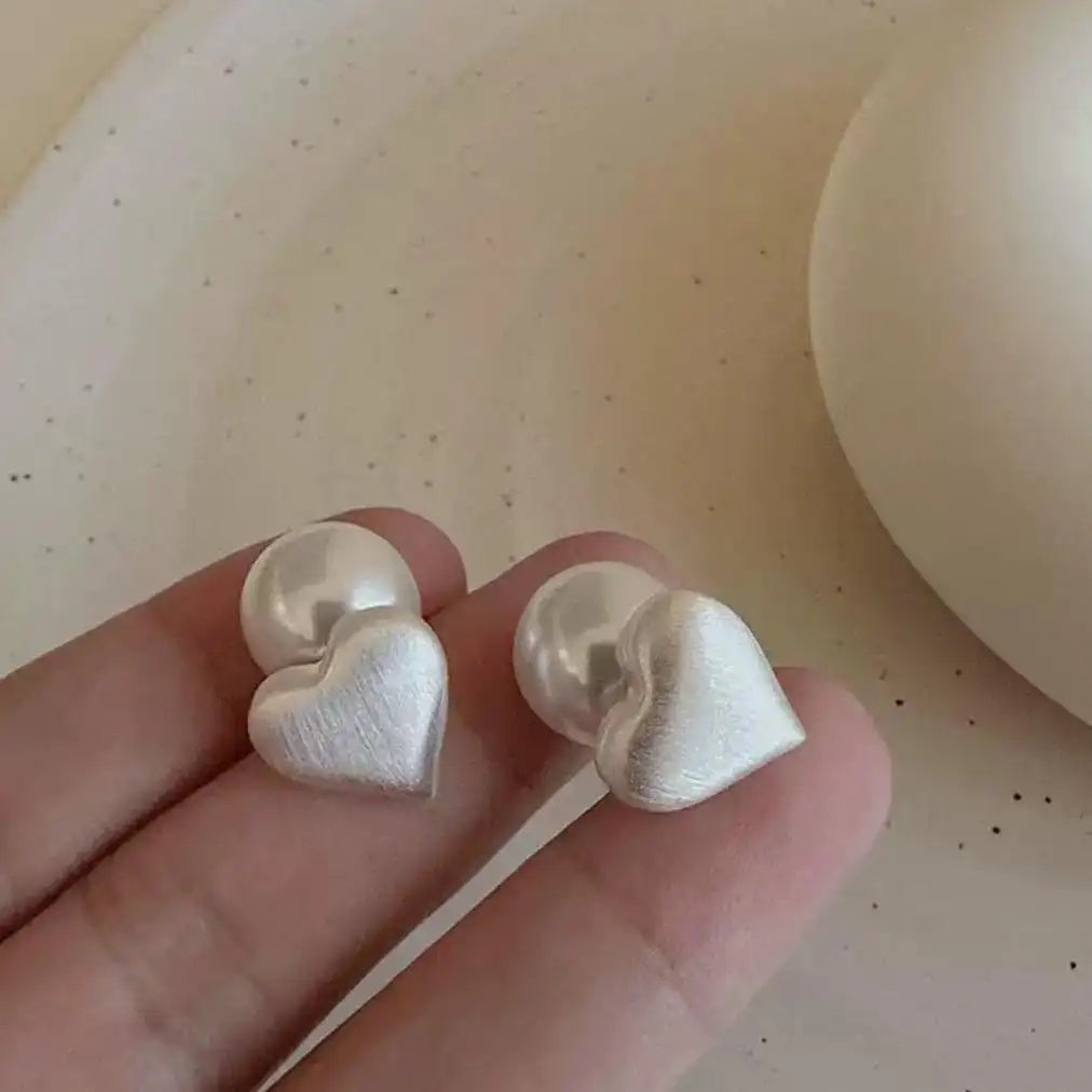 Cold Silver Brushed Heart Hoop Earrings