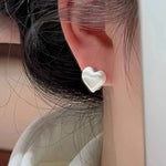 Cold Silver Brushed Heart Hoop Earrings